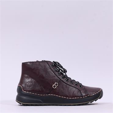Rieker Laced Ankle Boot With Side Zip - Wine